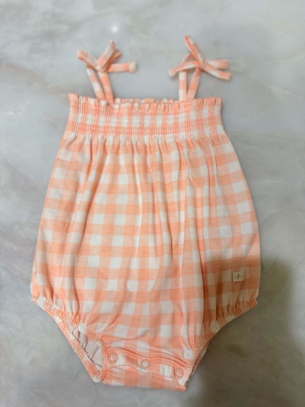 7 For All Mankind Orange Gingham Smocked Romper Bubble